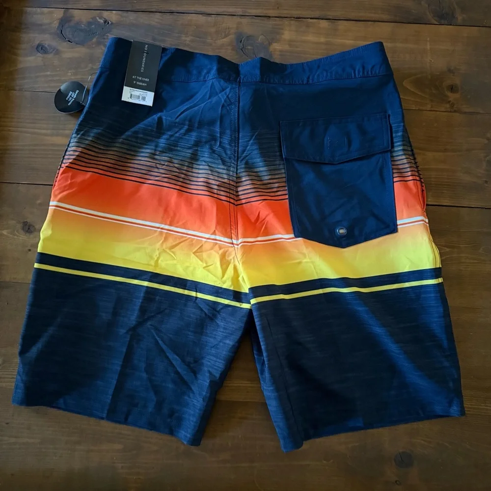 NWT No Boundaries Blue and Orange Stripe Swim Shorts
